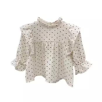 Детская блузка в горошек для маленьких девочек, рубашки, модные милые топы для малышей, одежда с длинными рукавами, осень-весна 100