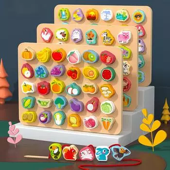 Детская большая деревянная головоломка с бисером и веревочкой