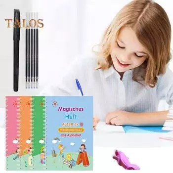 Детская большая тетрадь для практики почерка, дизайн с канавками, в спиральном переплете, многоразовая, французская, английская, рабочая тетрадь для практики почерка C