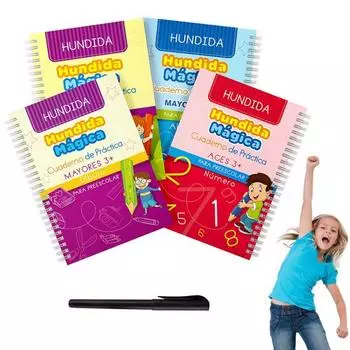 Детская большая тетрадь для практики почерка, дизайн с пазами, многоразовая дошкольная тетрадь по каллиграфии со спиральным переплетом для детей розовый