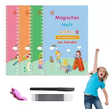 Детская большая тетрадь для практики почерка, дизайн с канавками, в спиральном переплете, многоразовая, французская, английская, рабочая тетрадь для практики почерка C