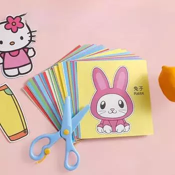 Детская бумажная резка Детский сад Рукоделие Вводные материалы для изготовления бумажной резки животных [48pieces+scissors]1 set