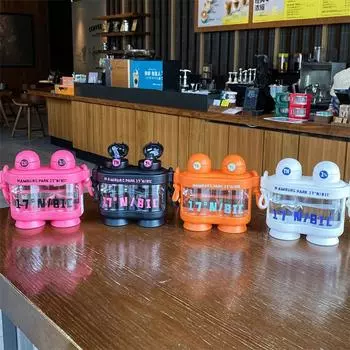 Детская бутылка для воды, привлекательная мультяшная соломенная чашка, большая емкость, спортивная бутылка для воды на открытом воздухе оранжевый