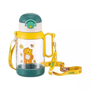 Детская бутылка для воды с соломинкой, ПК, 600 мл, герметичная, небьющаяся, портативная спортивная бутылка для воды с милым мультфильмом
