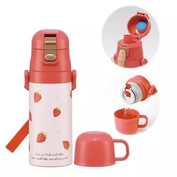 Детская бутылка для воды Skater 2WAY Direct Drinking Cup Type Strawberry Strawberry Pink 350 мл (Когда пьешь) 420ml (При непосредственном употреблении) нержавеющий