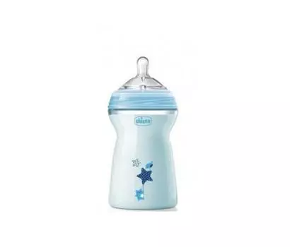Детская бутылочка Chicco Naturalfeeling Blue с быстрым потоком 330 мл 6 мес.