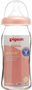 Детская бутылочка Pigeon для грудного молока, стеклянная, 240 мл, розовая, термостойкая