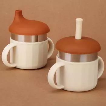 Детская чашка для кормления с защитой от удушья для детей 6 месяцев, бутылочка для кормления, детская соломинка для питьевой воды, детская чашка для воды из нержавеющей стали с защитой от удушья 200ml