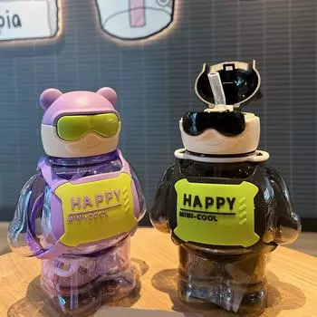 Детская чашка для воды, дизайн с мультяшным медведем, пополнение запаса воды, креативная полезная бутылка для воды в мультяшной форме, товары для дома 800ML белый