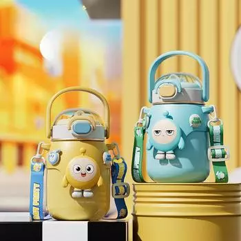 Детская чашка для воды Egg Party для девочек, термос с высоким внешним видом и трубочкой из нержавеющей стали, портативная, большой емкости 700ml