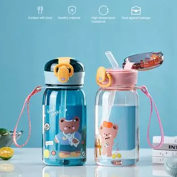 Детская чашка для воды, герметичная, герметичная, полезная, полезная, в мультяшной форме, бутылка для воды, дорожный аксессуар синий