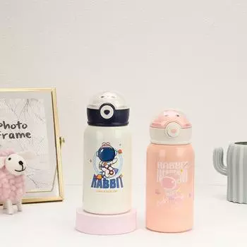 Детская чашка с космической звездой из нержавеющей стали 304, креативный милый детский горшок с соломенным ремешком 500ml белый