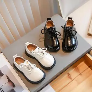 Детская черная кожаная обувь. Новая обувь для учащихся средней школы. Обувь для мальчиков и девочек в студенческом стиле. Обувь для выступлений. 23 чёрный