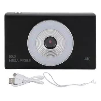 Детская цифровая камера с заполняющим светом 4K HD Retro CCD 8-кратный зум для студентов, подростков, мальчиков, девочек, пожилых людей чёрный