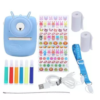 Детская цифровая селфи-камера P01B с мгновенной печатью, 2,4-дюймовым IPS-дисплеем, видеорегистратором с двумя объективами 1800W синий