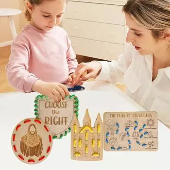 Детская деревянная доска для нанизывания ниток Раннее обучение Мелкая моторика Образовательный план Святой Церкви Спасение Щит Шнуровка Игрушка-головоломка Малыши Мальчики A