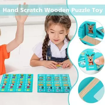 Детская деревянная головоломка-доска для царапин, детская ферма, головоломка, фруктовая игрушка, ранняя для мальчика, мультфильм P3B7 animal fruit-one-size