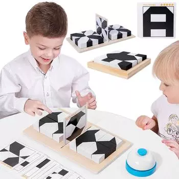 Детская деревянная головоломка со скрытыми блоками, деревянная головоломка, 3D-головоломка из блоков, игра-головоломка с 80 заданиями, игрушки Монтессори для возраста 3+ One Size