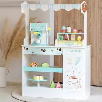Детская деревянная имитация Кофейня Кухонная утварь Деревянные детские игрушки Имитация Распродажа Продающий стол Игровой домик красный