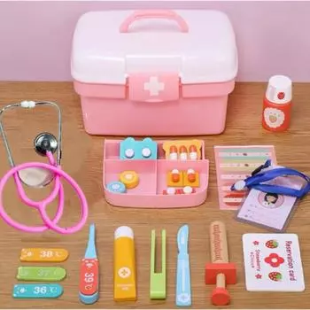 Детская деревянная импровизированная домашняя аптечка для моделирования, набор врача, медсестра для мальчиков и девочек, детская ролевая игрушка
