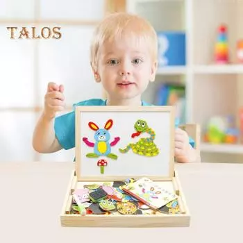 Детская деревянная магнитная головоломка, двухсторонний планшет для рисования, обучающая игрушка для дошкольников, обучающая игра «Соответствие», подарок для мальчиков и девочек A