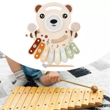 Детская деревянная музыкальная игрушка, обучающая раннему образованию, ксилофон, барабанная установка для