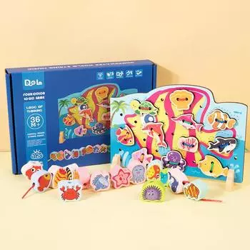 Детская деревянная развивающая мультяшная доска для нанизывания с животными и бусинами «Два в одном», обучающая, милая, забавная игрушка