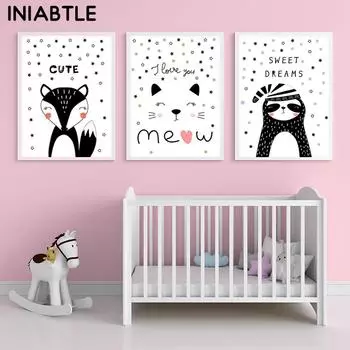 Детская детская комната, настенное искусство, милая лиса, котенок, кошка, звезды, холст, принт, картина, украшение, картина в скандинавском стиле, детский декор для спальни 21cm30cm NoFrame
