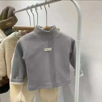 Детская Девочка Нижняя Футболка Новая Теплая Детская Футболка с Низом Детская Мальчик Плюшевая Утепленная Одежда 80 for 9-12M серый