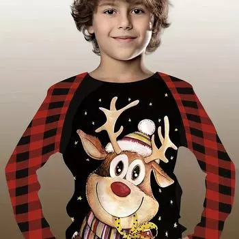 Детская длинная футболка с 3D-принтом и рождественским узором, модная повседневная футболка для мальчиков и девочек, детская одежда унисекс, футболка, одежда для девочек 170