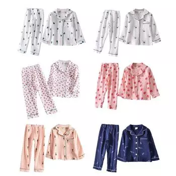 Детская домашняя одежда для детей от 2 до 8 лет, хлопковый пижамный комплект с принтом, кардиган с длинными рукавами, топ и брюки, одежда для сна 140