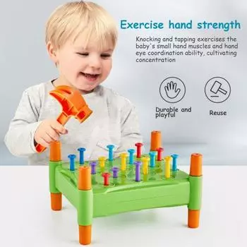 Детская доска для выбивания гвоздей с сумкой для хранения молотка Мелкая моторика Тренировка концентрации внимания Силовая тренировка для малышей Развивающая двухсторонняя доска с колышками 1 Set