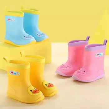 Детская дождевая обувь на нескользящей мягкой подошве для детей, школьников, средняя трубка для маленьких мальчиков и девочек, трендовые дождевые сапоги, обувь для воды 24