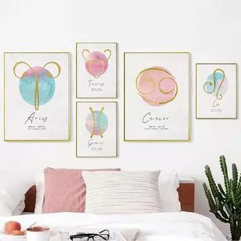 Детская Двенадцать Созвездий, настенное искусство, печать плакатов, скандинавская красочная картина на холсте, декоративная картина для детской спальни, домашний декор 21x30cm No Framed