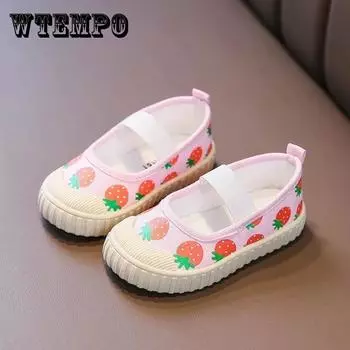Детская дышащая парусиновая обувь, повседневные парусиновые туфли для девочек, нескользящая парусиновая обувь на мягкой подошве, детские парусиновые туфли с фруктовым принтом 32