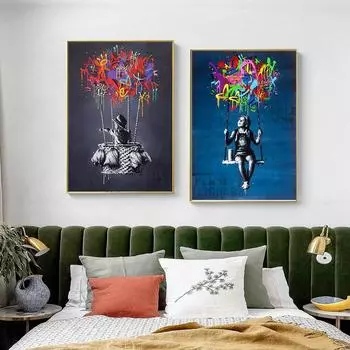 Детская фэнтезийная мультяшная картина на холсте, декор для спальни, современное настенное искусство, картина для гостиной, домашний декор, без рамки 21*30cm