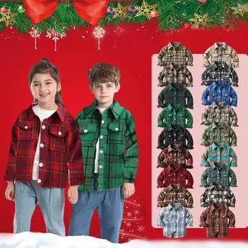 Детская фланелевая рубашка-куртка в клетку с длинными рукавами и лацканами на пуговицах, осенняя рубашка для маленьких мальчиков и девочек, пальто, верхняя одежда 100 синий