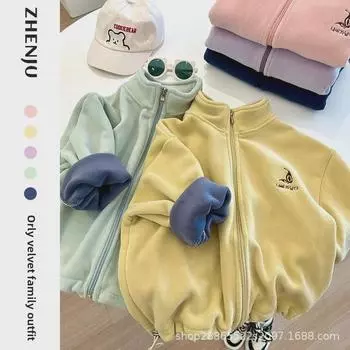 Детская флисовая куртка Ollie Velvet с калибром игл: Осенне-зимняя ветрозащитная, теплая, двухсторонняя, с бархатной молнией, универсальная для мальчиков и девочек. 100 cm темно-синий