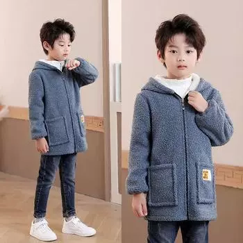 Детская флисовая куртка Тедди осень и зима плюс утолщение бархата для мальчиков и девочек теплая защитная одежда на молнии мода 90 чёрный
