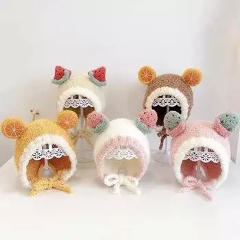 Детская фруктовая стильная шапка, милая осенне-зимняя женская детская шапка для мальчиков и девочек, защитная шапка для ушей, детская плюшевая шапка для младенцев бежевый