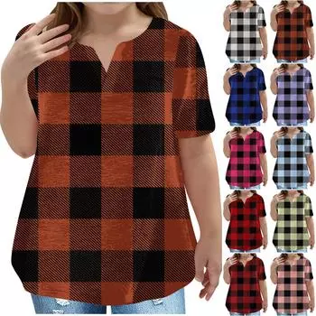 Детская футболка больших размеров, повседневная, модная, клетчатая, с V-образным вырезом, короткими рукавами и карманом 100 темно-синий