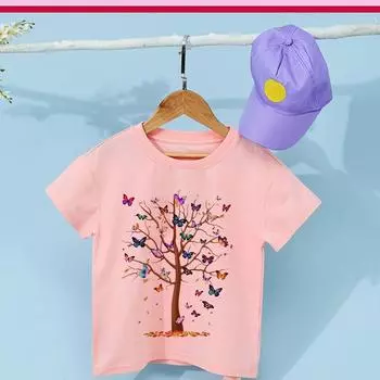 Детская футболка для девочек, летние детские топы с волшебным деревом, футболки для малышей, детская одежда, футболки с героями мультфильмов, повседневная одежда с короткими рукавами 90cm