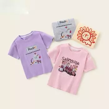 Детская футболка для девочек, летний детский модный вязаный топ с короткими рукавами и круглым вырезом для мальчиков 90cm