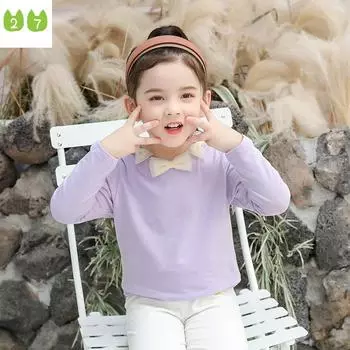 Детская футболка для девочек с галстуком-бабочкой, нижняя рубашка, детский топ из лайкры и хлопка с длинными рукавами 90cm белый