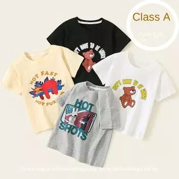 Детская футболка для мальчиков, детская одежда с короткими рукавами, летняя тонкая хлопковая детская рубашка с круглым вырезом, новинка с короткими рукавами для маленьких мальчиков 90cm