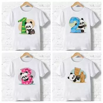 Детская футболка для мальчиков/девочек с днем рождения, панда, номер 1–9, футболка с принтом банта, забавная футболка с героями мультфильмов, детская подарочная одежда 12M(80)