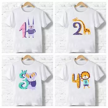 Детская футболка для мальчиков и девочек, футболка с принтом «С днем рождения», цифра 1–9, детская футболка с рисунком льва и жирафа, детская подарочная одежда 2T(90)