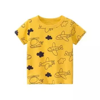 Детская футболка для мальчиков и девочек, детские топы с короткими рукавами и принтом для малышей, одежда 140 жёлтый