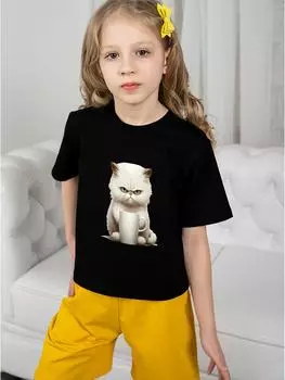 Детская футболка Grumpy Coffe Cat Одежда для девочек-подростков Футболки Детская верхняя одежда для девочек 10 лет Детская одежда 5-6Y