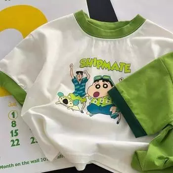 Детская футболка из чистого хлопка с короткими рукавами, летняя свободная одежда с мультяшным принтом для мальчиков и девочек, стильный топ для малышей 80cm белый